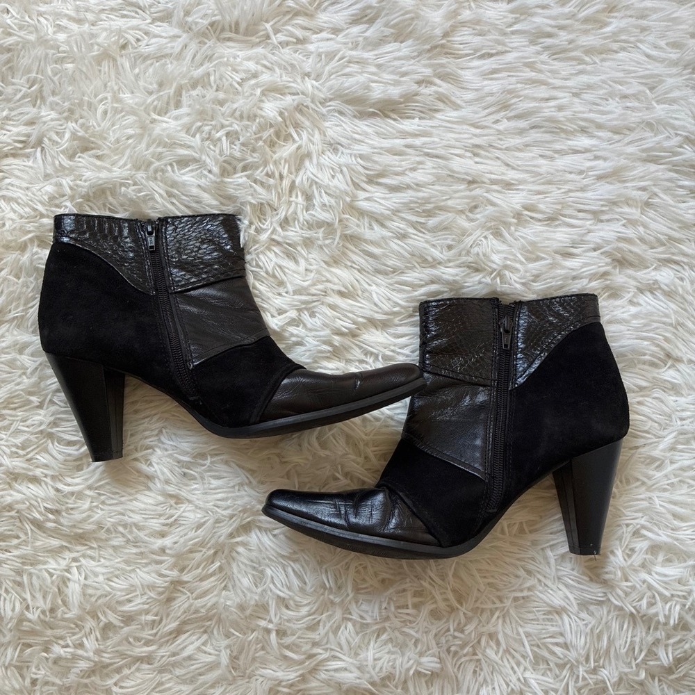 Bellini Roberto Black Leather Suede Snake Patchwork Ankle Boots Womens 8M